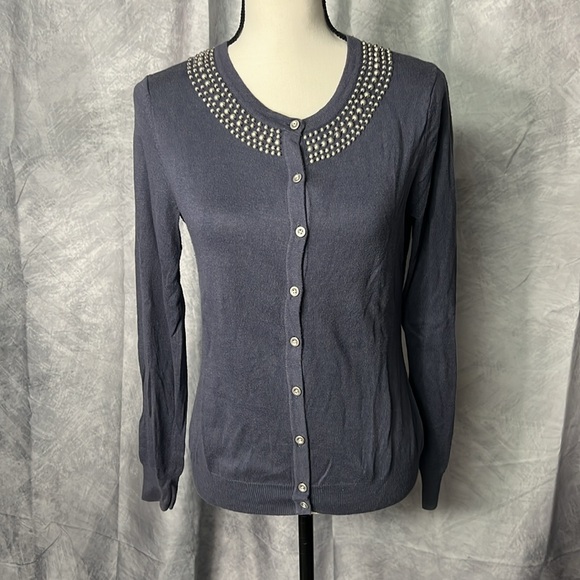 Merona Sweaters - Merona Steel Gray-Blue Beaded Neck Button Down Cardigan Sweater - size MED